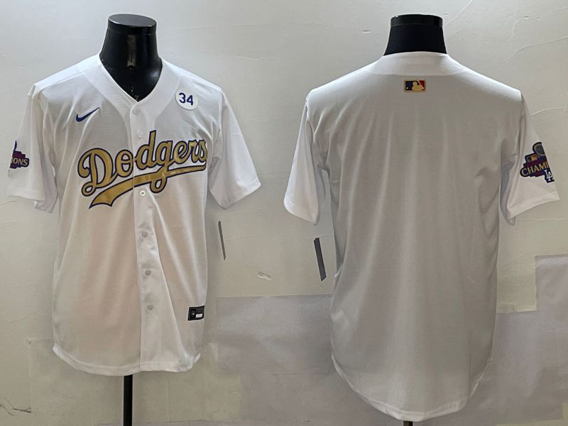 Men Los Angeles Dodgers Blank White Champion gold character 2025 Nike MLB Jersey style 5